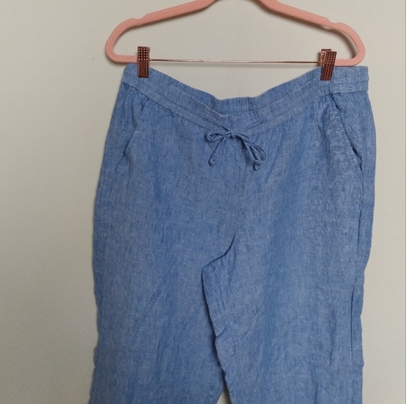 Talbots Blue 100% Linen Flowy Drawstring Waist Pants Size 12 - Picture 3 of 7